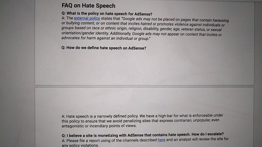 AdSense FAQ on 'fake news' and hate speech, page 5