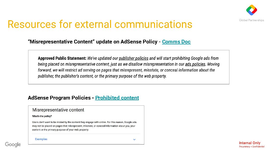 Training deck: 'Google efforts to address Fake News' (Dec. 2016), page 10