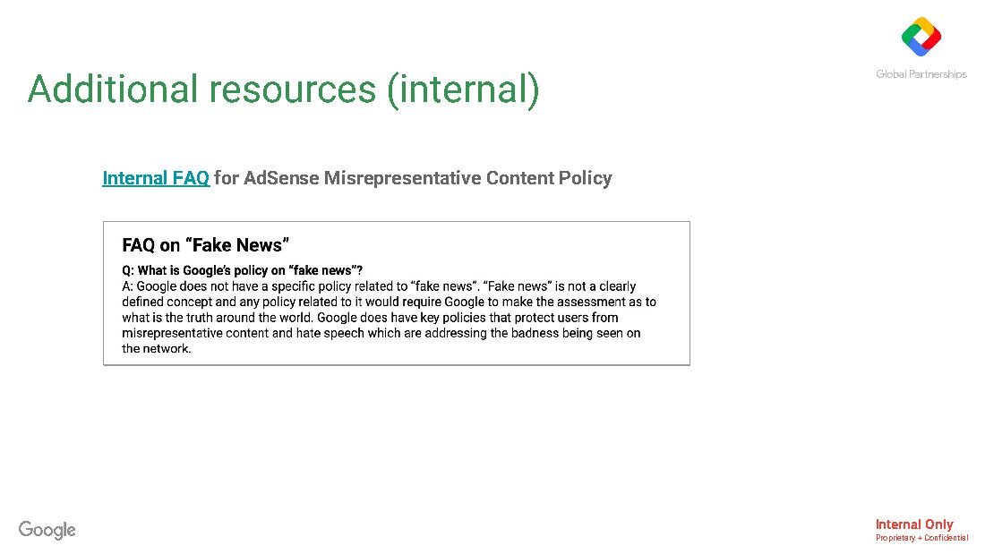 Training deck: 'Google efforts to address Fake News' (Dec. 2016), page 11