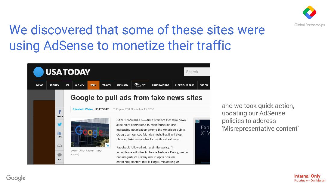 Training deck: 'Google efforts to address Fake News' (Dec. 2016), page 6