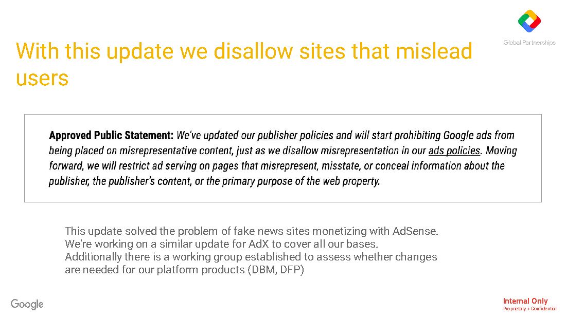 Training deck: 'Google efforts to address Fake News' (Dec. 2016), page 7