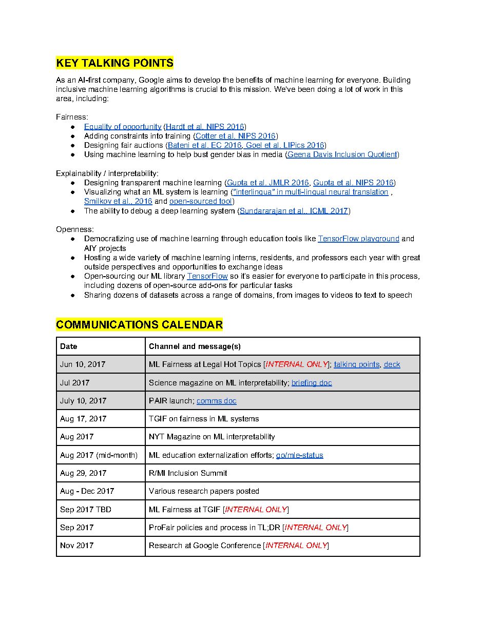 Comms doc: 'ML Fairness', page 2