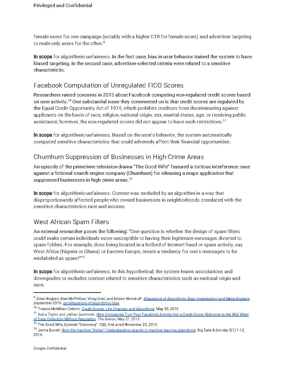 'Definition of Algorithmic Unfairness' (Feb. 2017), page 3