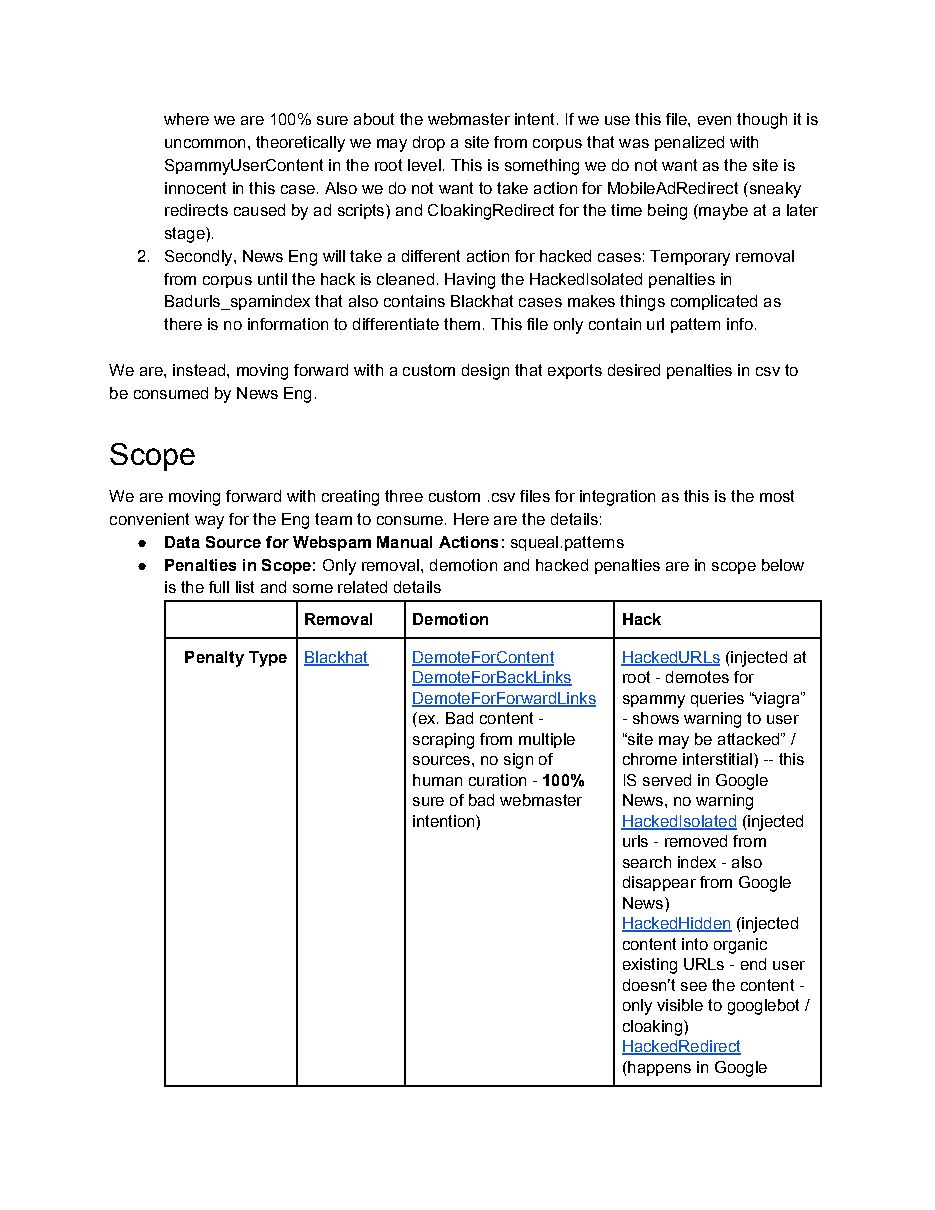 Design doc: feeding WebSpam manual actions to Google News (2017), page 2