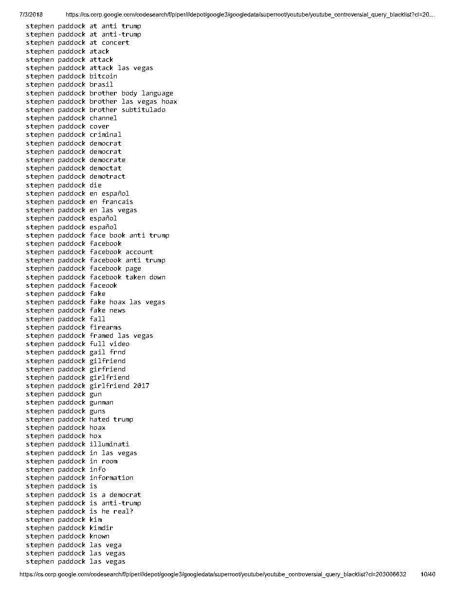 YouTube 'controversial query blacklist' (2018), page 10