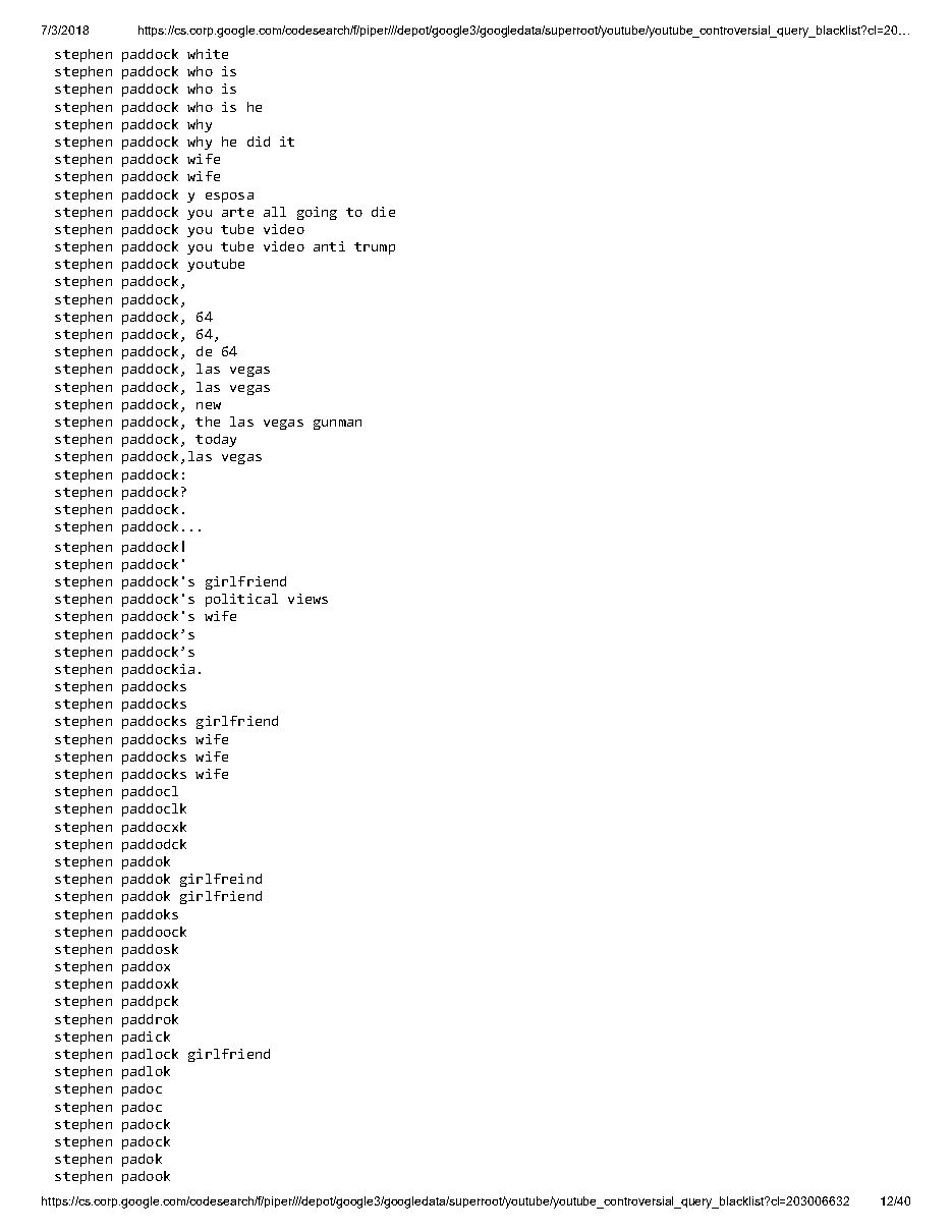 YouTube 'controversial query blacklist' (2018), page 12