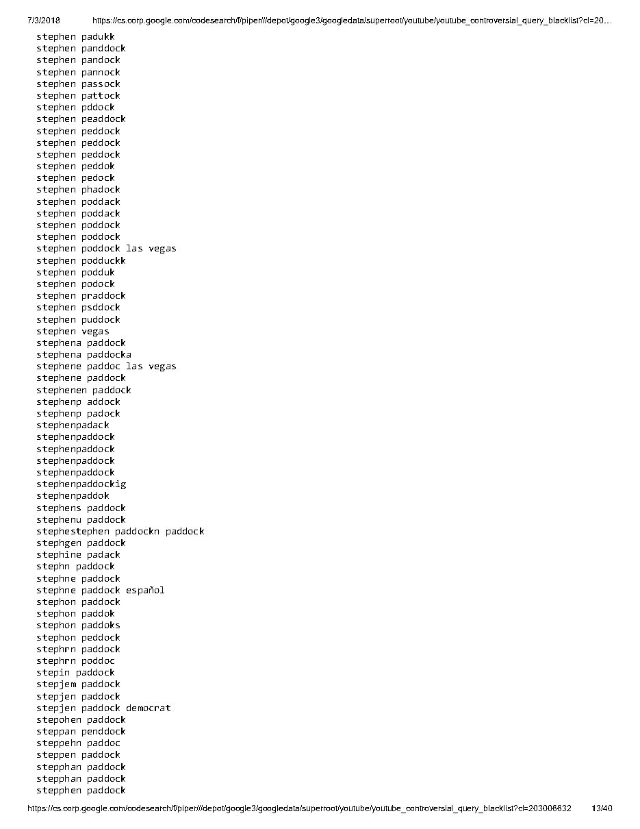 YouTube 'controversial query blacklist' (2018), page 13