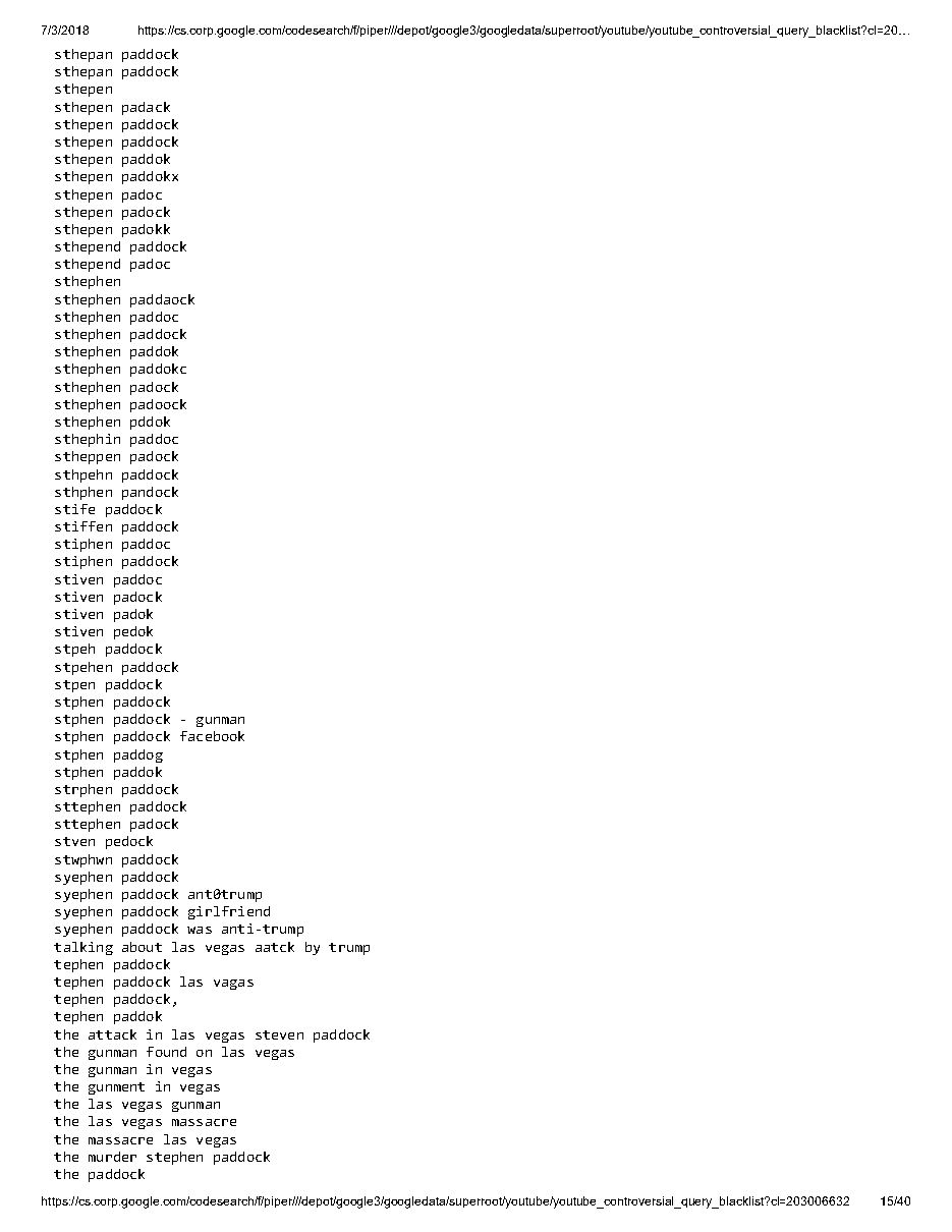 YouTube 'controversial query blacklist' (2018), page 15