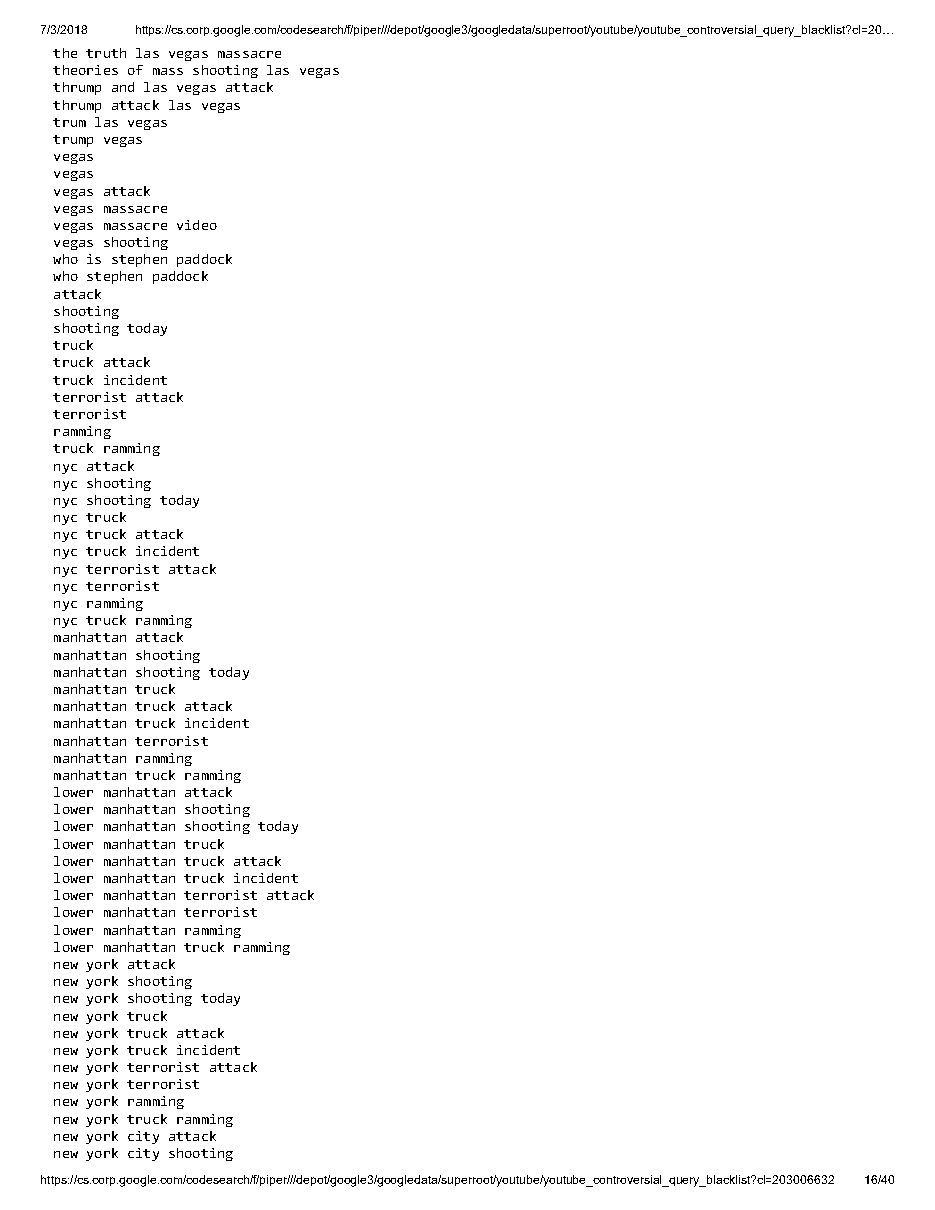 YouTube 'controversial query blacklist' (2018), page 16