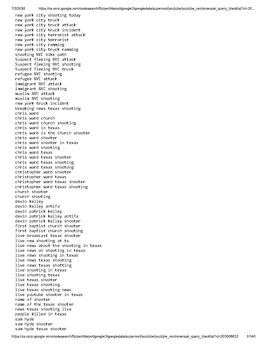YouTube 'controversial query blacklist' (2018), page 17