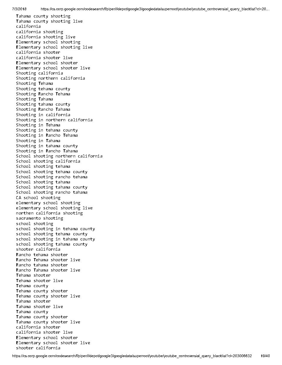 YouTube 'controversial query blacklist' (2018), page 19