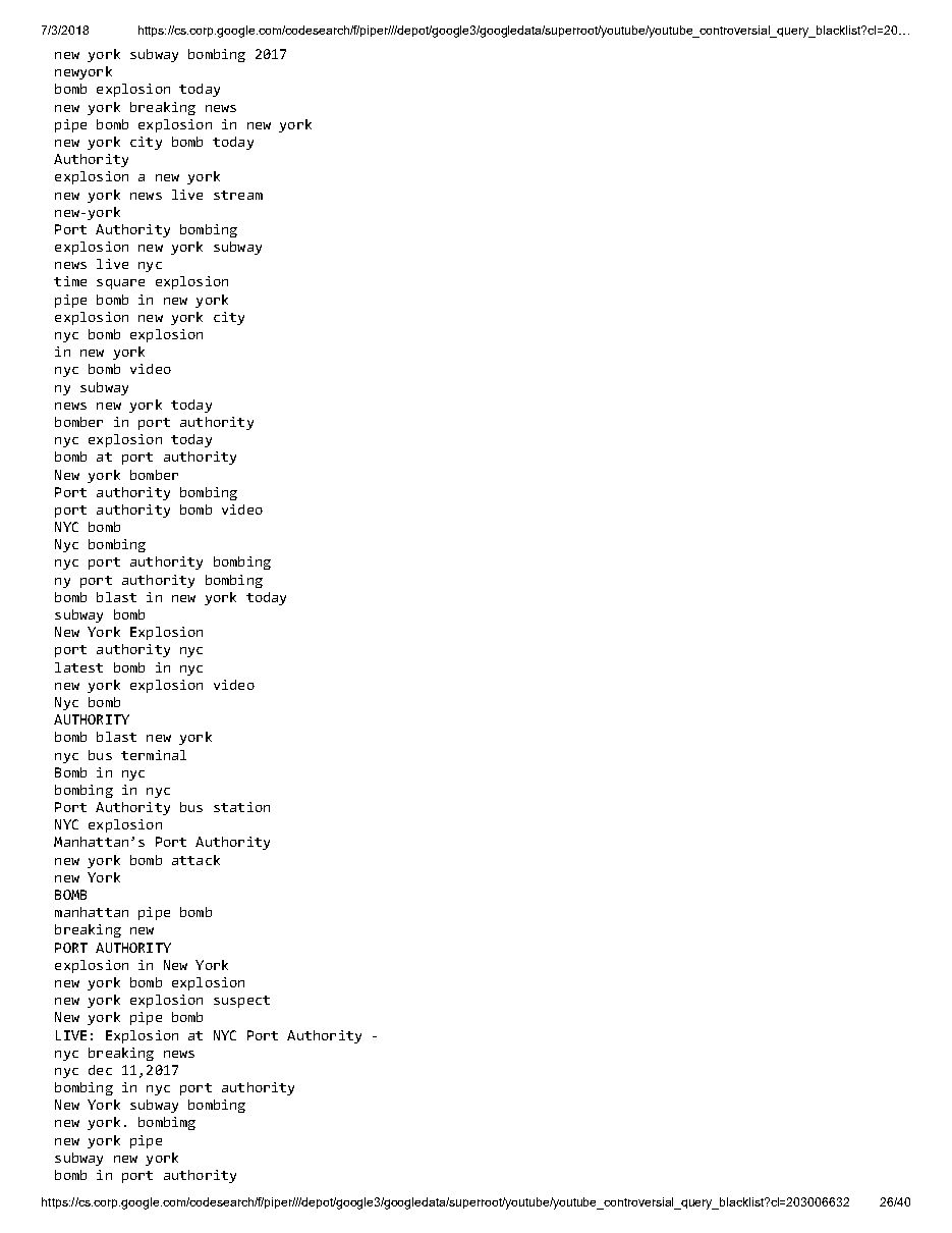 YouTube 'controversial query blacklist' (2018), page 26