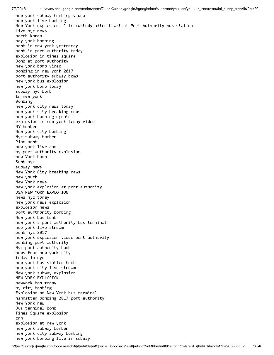 YouTube 'controversial query blacklist' (2018), page 30