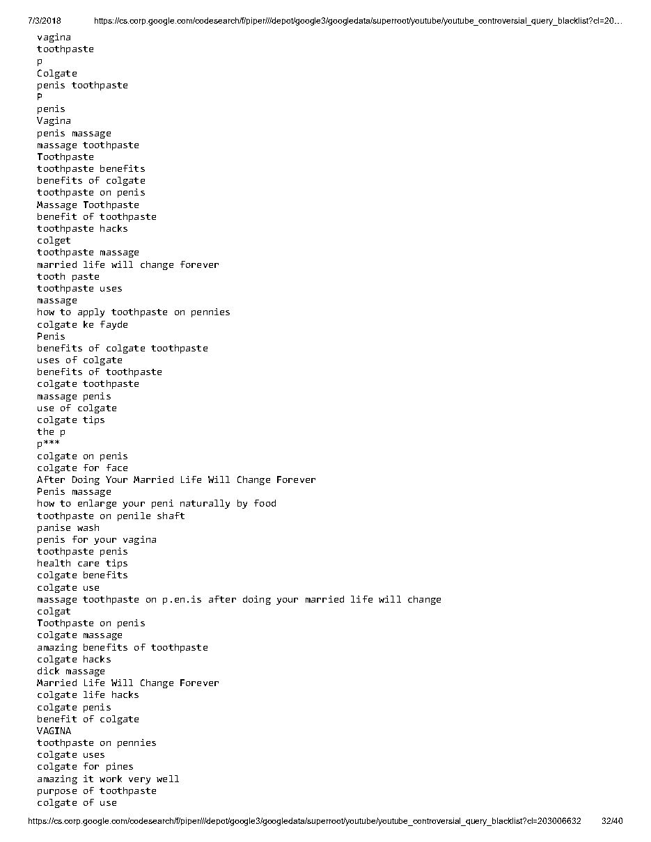 YouTube 'controversial query blacklist' (2018), page 32