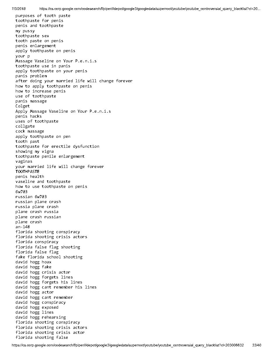 YouTube 'controversial query blacklist' (2018), page 33