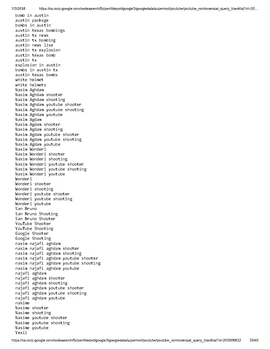 YouTube 'controversial query blacklist' (2018), page 35