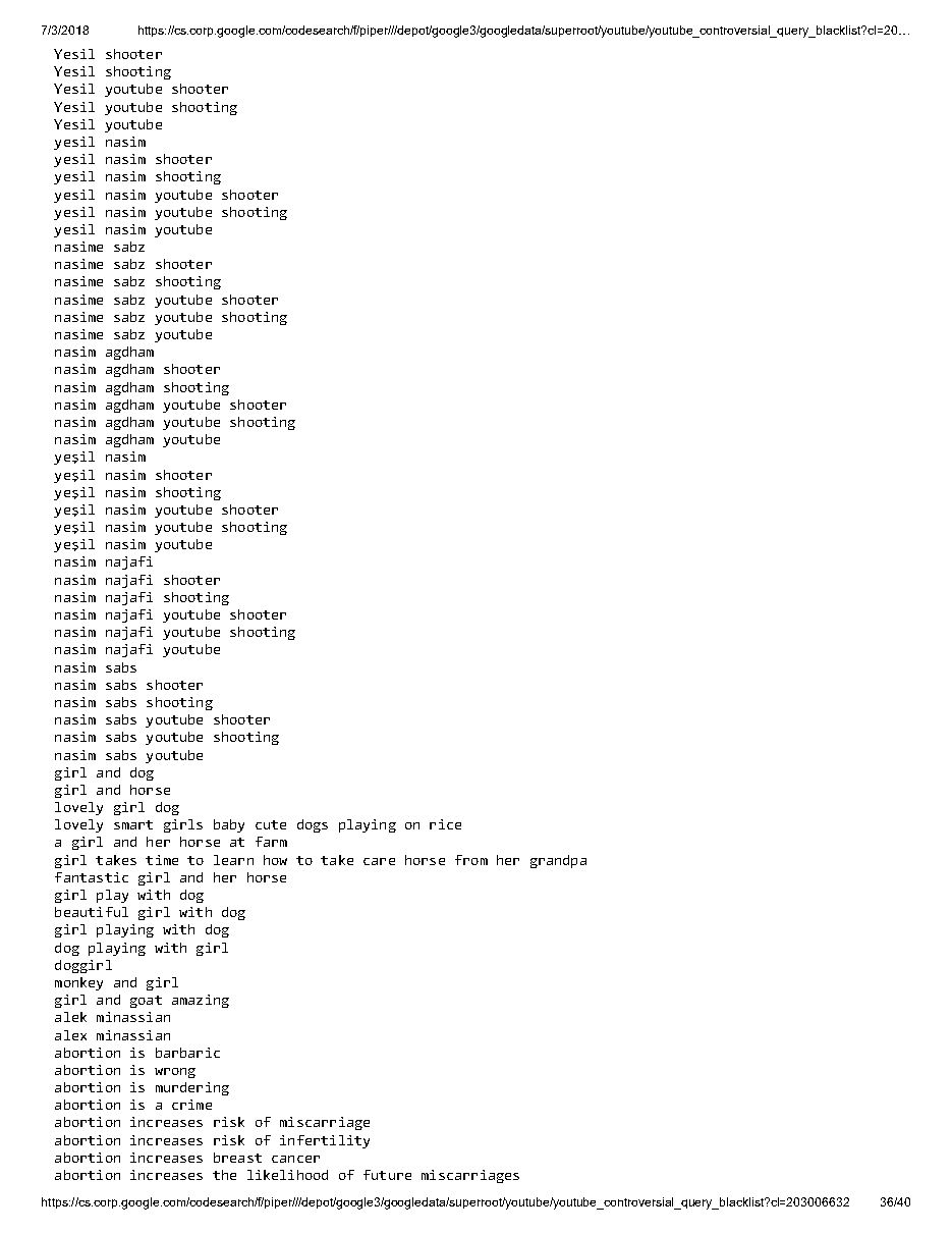 YouTube 'controversial query blacklist' (2018), page 36