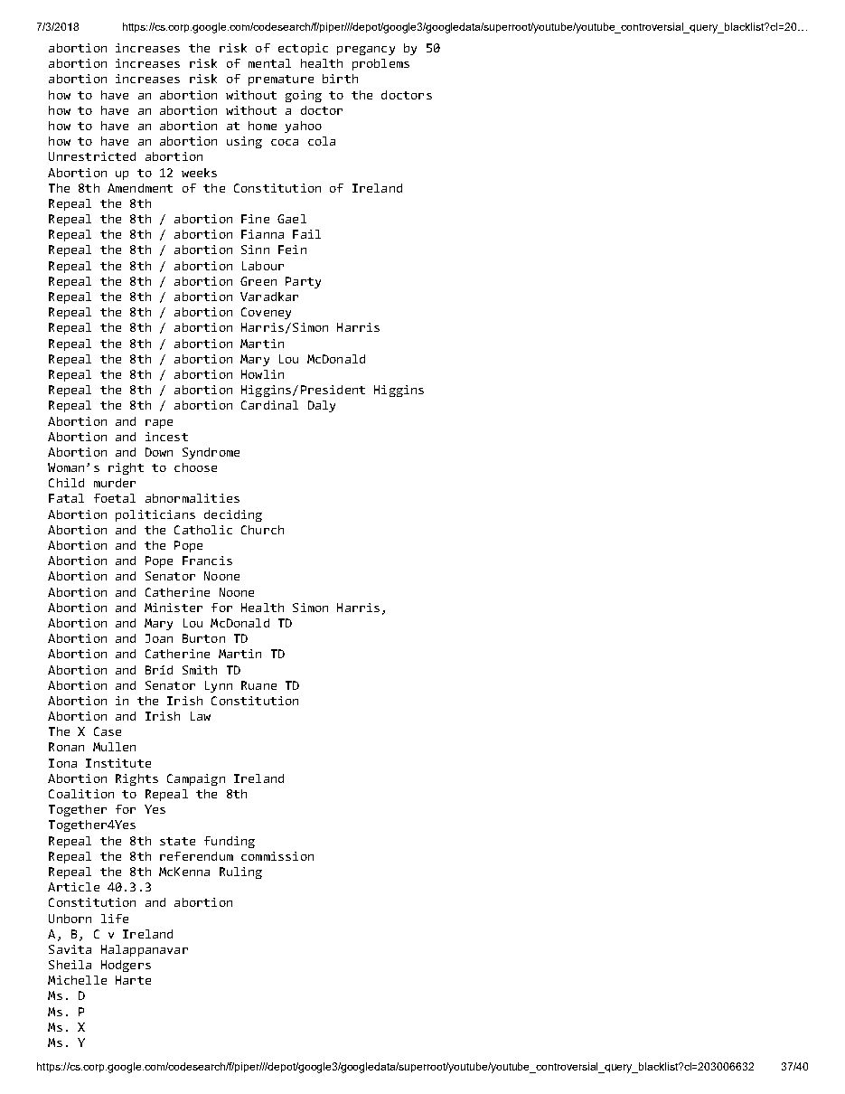 YouTube 'controversial query blacklist' (2018), page 37