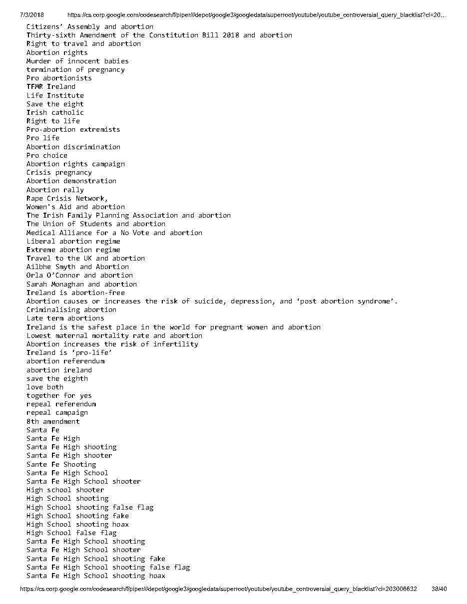 YouTube 'controversial query blacklist' (2018), page 38