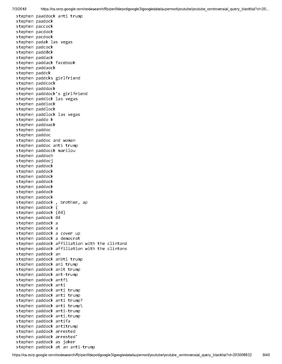 YouTube 'controversial query blacklist' (2018), page 9